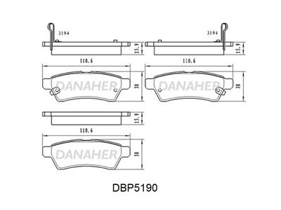 DBP5190 DANAHER Комплект тормозных колодок, дисковый тормоз