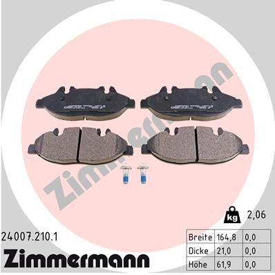 240072101 ZIMMERMANN Комплект тормозных колодок, дисковый тормоз