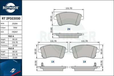 RT2PD22030 ROTINGER Комплект тормозных колодок, дисковый тормоз