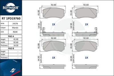 RT1PD19760 ROTINGER Комплект тормозных колодок, дисковый тормоз