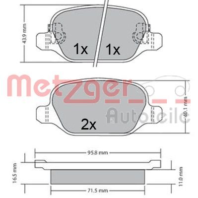 1170680 METZGER Комплект тормозных колодок, дисковый тормоз