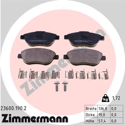 236001902 ZIMMERMANN Комплект тормозных колодок, дисковый тормоз