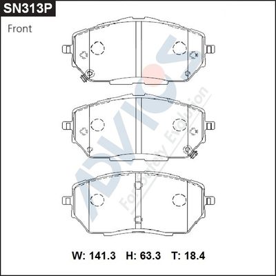 SN313P ADVICS Комплект тормозных колодок, дисковый тормоз