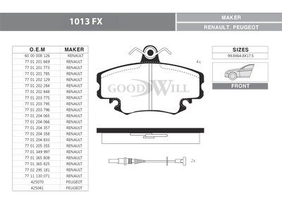 1013FX GOODWILL Комплект тормозных колодок, дисковый тормоз