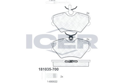 181035700 ICER Комплект тормозных колодок, дисковый тормоз