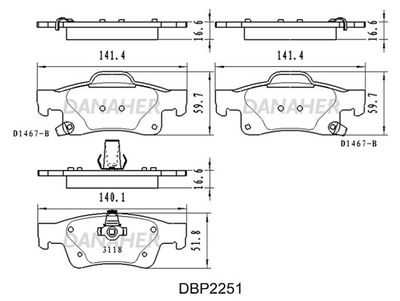 DBP2251 DANAHER Комплект тормозных колодок, дисковый тормоз