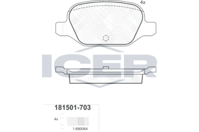 181501703 ICER Комплект тормозных колодок, дисковый тормоз