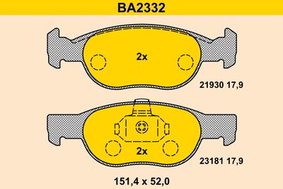 BA2332 BARUM Комплект тормозных колодок, дисковый тормоз