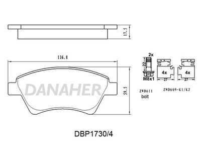 DBP17304 DANAHER Комплект тормозных колодок, дисковый тормоз