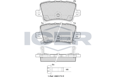 181741706 ICER Комплект тормозных колодок, дисковый тормоз