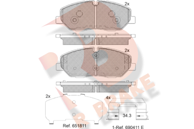 RB2268204 R BRAKE Комплект тормозных колодок, дисковый тормоз