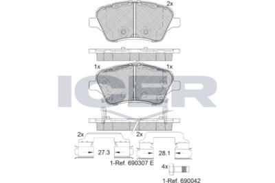 182108203 ICER Комплект тормозных колодок, дисковый тормоз