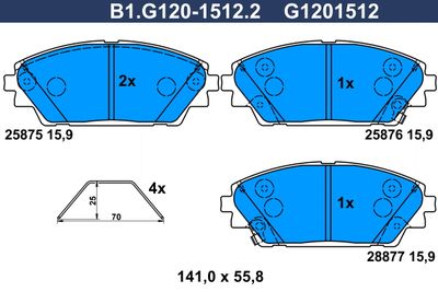 B1G12015122 GALFER Комплект тормозных колодок, дисковый тормоз