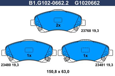 B1G10206622 GALFER Комплект тормозных колодок, дисковый тормоз