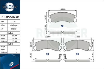 RT2PD08710 ROTINGER Комплект тормозных колодок, дисковый тормоз