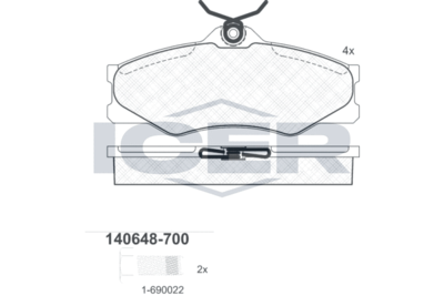 140648700 ICER Комплект тормозных колодок, дисковый тормоз
