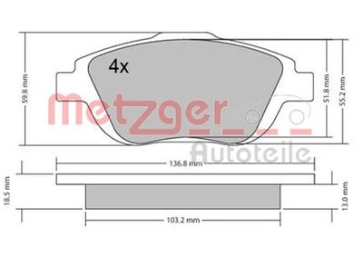 1170326 METZGER Комплект тормозных колодок, дисковый тормоз