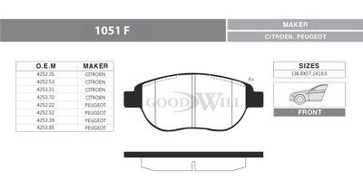 1051F GOODWILL Комплект тормозных колодок, дисковый тормоз