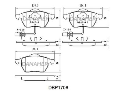 DBP1706 DANAHER Комплект тормозных колодок, дисковый тормоз