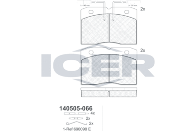 140505066 ICER Комплект тормозных колодок, дисковый тормоз