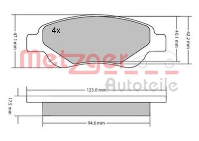 1170089 METZGER Комплект тормозных колодок, дисковый тормоз