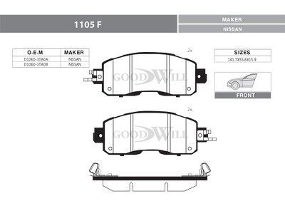 1105F GOODWILL Комплект тормозных колодок, дисковый тормоз