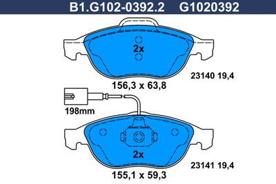 B1G10203922 GALFER Комплект тормозных колодок, дисковый тормоз