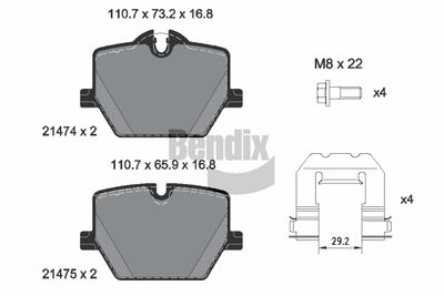 BPD2480 BENDIX Braking Комплект тормозных колодок, дисковый тормоз