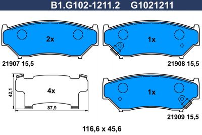 B1G10212112 GALFER Комплект тормозных колодок, дисковый тормоз