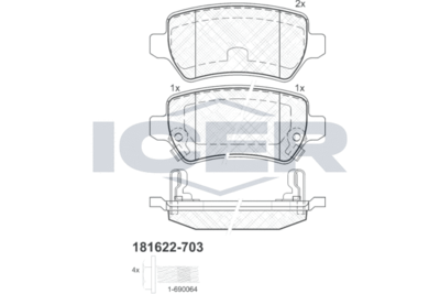 181622703 ICER Комплект тормозных колодок, дисковый тормоз