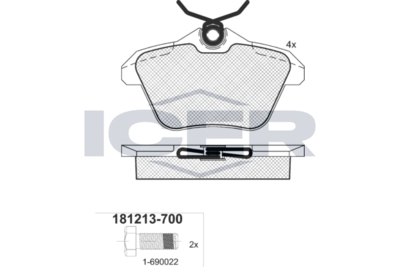 181213700 ICER Комплект тормозных колодок, дисковый тормоз
