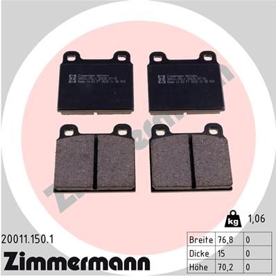200111501 ZIMMERMANN Комплект тормозных колодок, дисковый тормоз