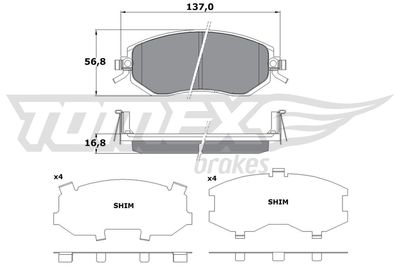 TX1765 TOMEX Brakes Комплект тормозных колодок, дисковый тормоз