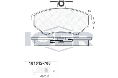 181012700 ICER Комплект тормозных колодок, дисковый тормоз