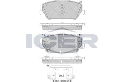 182306 ICER Комплект тормозных колодок, дисковый тормоз