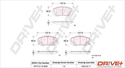 DP1010100686 Dr!ve+ Комплект тормозных колодок, дисковый тормоз