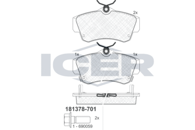 181378701 ICER Комплект тормозных колодок, дисковый тормоз