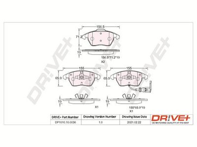 DP1010100036 Dr!ve+ Комплект тормозных колодок, дисковый тормоз