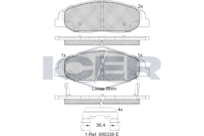 182141 ICER Комплект тормозных колодок, дисковый тормоз