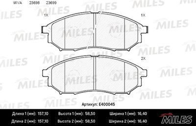 E400045 MILES Комплект тормозных колодок, дисковый тормоз