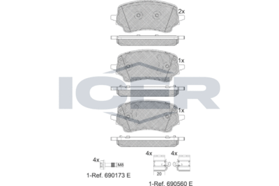 182400 ICER Комплект тормозных колодок, дисковый тормоз