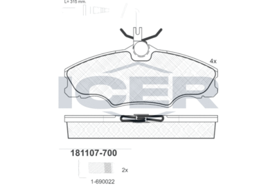 181107700 ICER Комплект тормозных колодок, дисковый тормоз