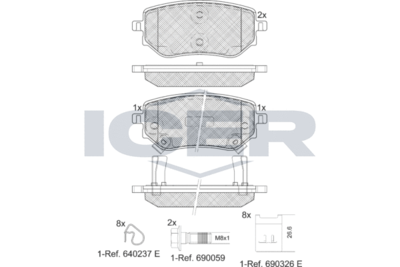 182343 ICER Комплект тормозных колодок, дисковый тормоз
