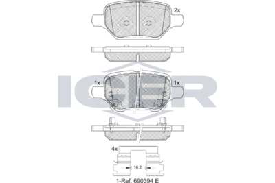 182370 ICER Комплект тормозных колодок, дисковый тормоз