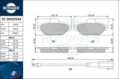 RT2PD27042 ROTINGER Комплект тормозных колодок, дисковый тормоз