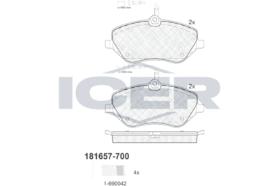 181657700 ICER Комплект тормозных колодок, дисковый тормоз