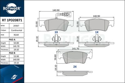 RT1PD20871 ROTINGER Комплект тормозных колодок, дисковый тормоз