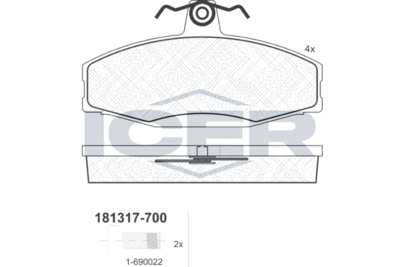 181317700 ICER Комплект тормозных колодок, дисковый тормоз