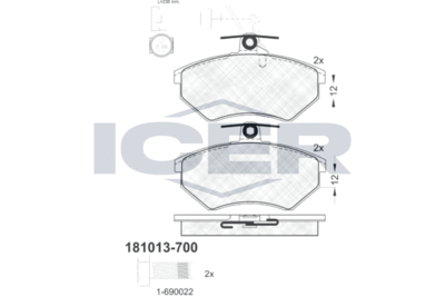 181013700 ICER Комплект тормозных колодок, дисковый тормоз