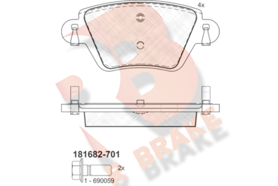 RB1682701 R BRAKE Комплект тормозных колодок, дисковый тормоз